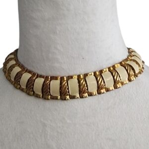 Chic Goldtone and Cream Enamel Necklace & Earrings Set